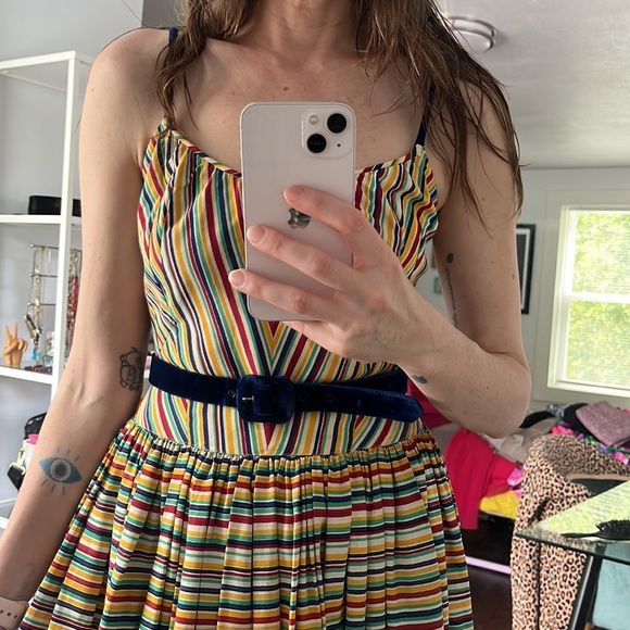 Vintage 1940s rainbow stripe ballgown. Handmade/couture. Size S/XS. Rare find!🌈 - Picture 13 of 15